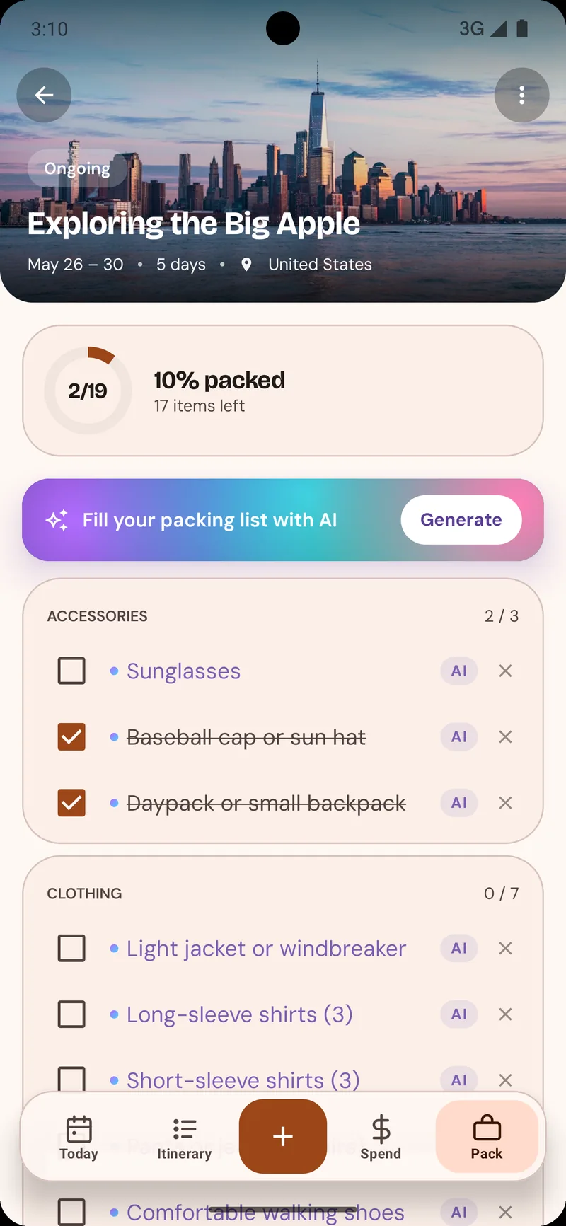 Smart packing list of the trip
